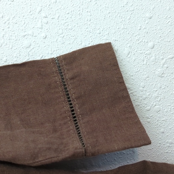 Eddie Bayer 100% Linen Botton Down V-Neck Top Brown Women's XS Lagenlook - Picture 6 of 14